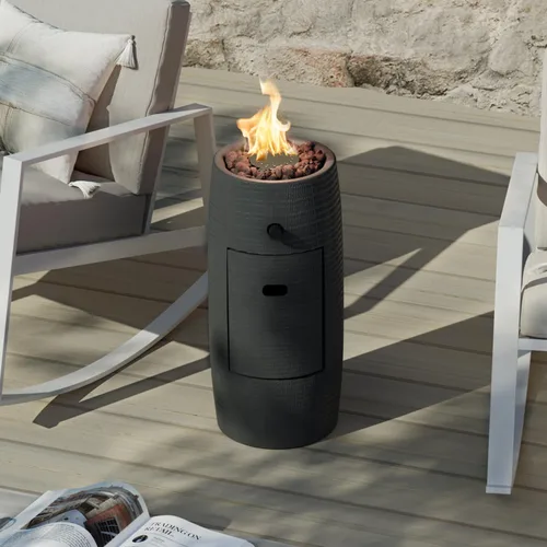 Miniatura 5 de COSIEST Mesa de Hoguera de Propano para Exteriores con Base Redonda Compacta de Piedra Ledge de 11 Pulgadas de Grafito, Certificada, 40,000 BTU