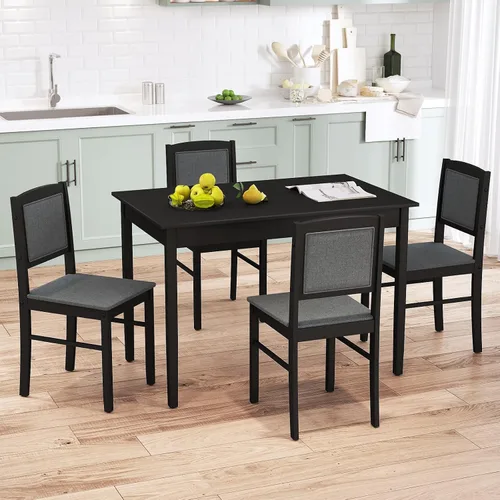Miniatura 2 de Tangkula - Juego de mesa de comedor para 4, juego de comedor de madera maciza estilo granja con patas de madera de goma, asiento tapizado y respaldo
