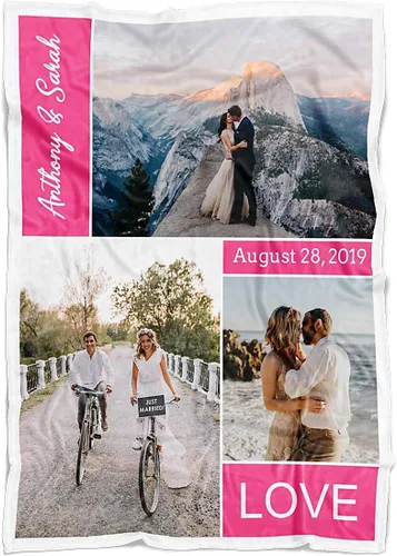 Miniatura 10 de Manta personalizada con collage de 3 imágenes a todo color. Personalizado de tus fotos y apellido. Manta de forro polar súper suave para bebés