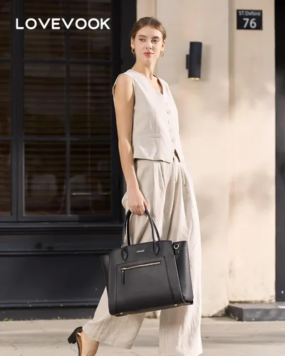 Miniatura 2 de LOVEVOOK Bolsa de mano para laptop para mujer, bolsa de trabajo de gran capacidad de 15.6 pulgadas, con múltiples bolsillos y soporte grande