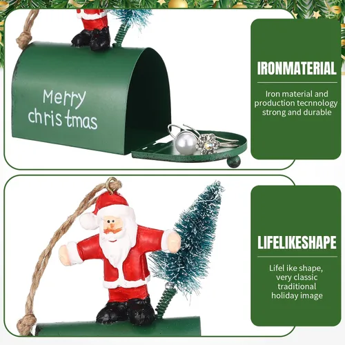 Miniatura 4 de Soaoo 3 piezas de mini buzón de correo adornos para árbol de Navidad, divertidos soportes para dinero, adornos de letras a Santa buzón de Navidad