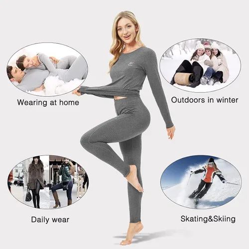 Miniatura 6 de MeetHoo Ropa interior térmica para mujer, conjunto de compresión de capa base cálida para invierno, forro polar, pantalones largos para correr