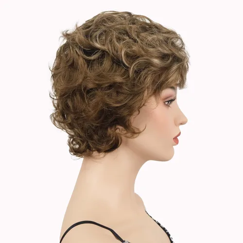 Miniatura 4 de Lydell Pelucas cortas y onduladas de 6 pulgadas, cabello sintético completo, estilo clásico (12TT26 marrón claro con reflejos)