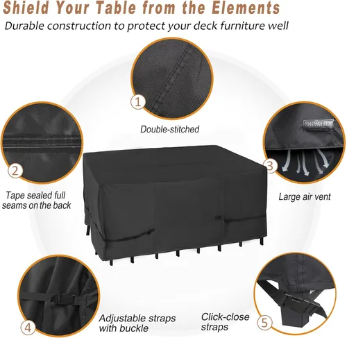 Miniatura 3 de NettyPro Funda rectangular para mesa de patio, 105 x 75 pulgadas, impermeable, para mesa de comedor y silla, rectangular, color negro