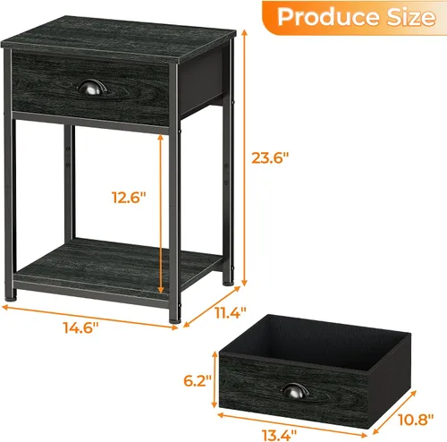Miniatura 3 de Furologee Mesita de noche con cajón de tela y estante de almacenamiento, mesa auxiliar pequeña para espacios pequeños, mesa auxiliar industrial de 2