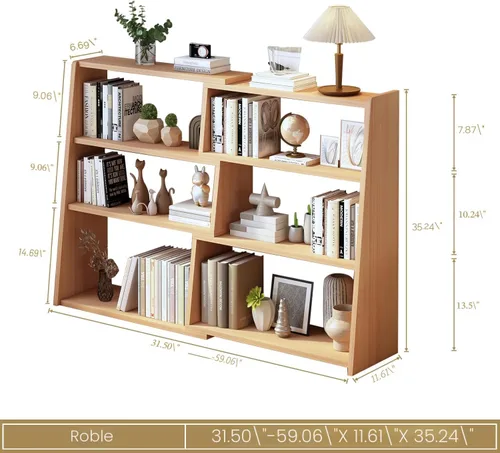 Miniatura 2 de IOTXY Estantería de madera extensible – Estantería con escalera de 3 niveles, baja y corta para espacios pequeños o esquinas, roble, L