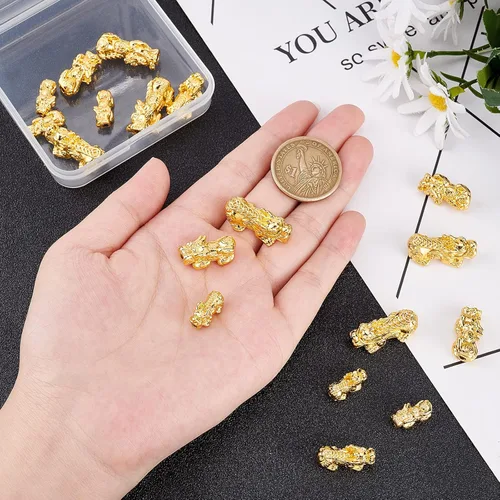 Miniatura 3 de BENECREAT 18 cuentas espaciadoras chapadas en oro de 24 quilates, 3D de metal chino Fengshui cuentas de la suerte para collares, pulseras, llaveros