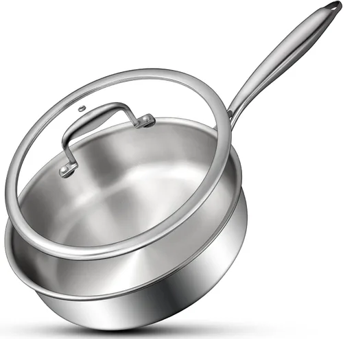 Miniatura 9 de EWFEN Juego de sartenes de acero inoxidable de tres capas, sartenes de cocina de 8 pulgadas, 10 pulgadas/12 pulgadas, sartén sin PFOA y PTFE, sartén