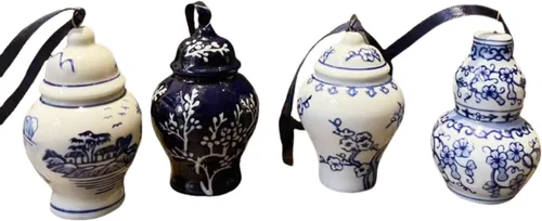 Miniatura 9 de 6 adornos chinos – Adornos colgantes de porcelana azul y blanca – Adornos de cerámica para árbol de Navidad y decoración de otoño (estilo clásico)