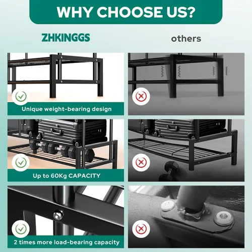 Miniatura 4 de Perchero de ropa de doble barra con 2 estantes inferiores y 4 estantes laterales, perchero de metal para colgar ropa, perchero resistente para Negro