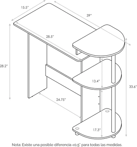 Miniatura 3 de Furinno - Escritorio compacto para computadora con estantes, Tablero de partículas, Columbia Nogal/Negro