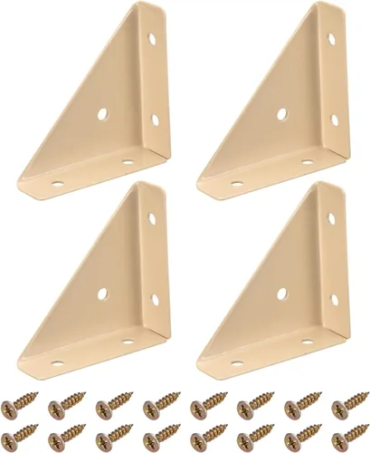 Miniatura 9 de uxcell 4 soportes de esquina angulares de 2.598 in x 2.598 in, soportes de acero laminado en frío con tornillos para borde de escritorio y cama Beige