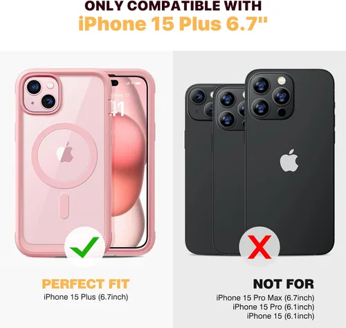 Miniatura 2 de Diaclara - Funda diseñada para iPhone 15 Plus de 6.7 pulgadas, compatible con MagSafe, magnética y resistente, con protector de pantalla Rosa