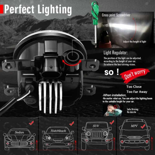 Miniatura 5 de Faro Antiniebla LED con Lente de Reemplazo de Ojo de Ángel con Anillo de Halo para Ford 13-16 Fusion, 11-15 Explorer, 08-14 Focus, 15-17 Mustang