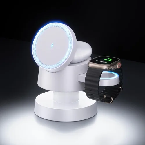 Miniatura 7 de Estación de carga inalámbrica magnética 4 en 1, carga rápida de 15 W con luz nocturna ajustable para soporte de cargador MagSafe, cargador