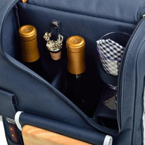 Miniatura 3 de Picnic at Ascot Bolsa térmica original aislada para vino y queso, diseñada, montada y aprobada de calidad en los Estados Unidos Azul marino/Blanco
