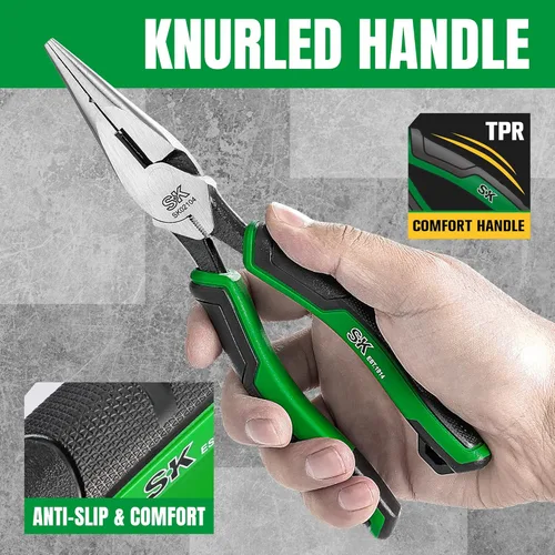 Miniatura 5 de SK Alicates de punta larga de 8 pulgadas, alicates de punta de aguja, acero de alto carbono, mango ergonómico antideslizante para un agarre cómodo