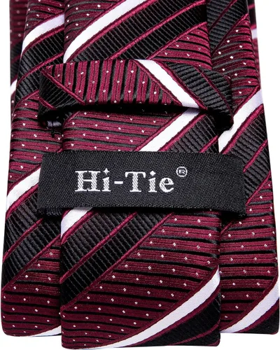 Miniatura 220 de Hi-Tie Corbatas de seda para hombre, diseño de cachemira a rayas, con bolsillo, gemelos cuadrados, conjunto formal de negocios