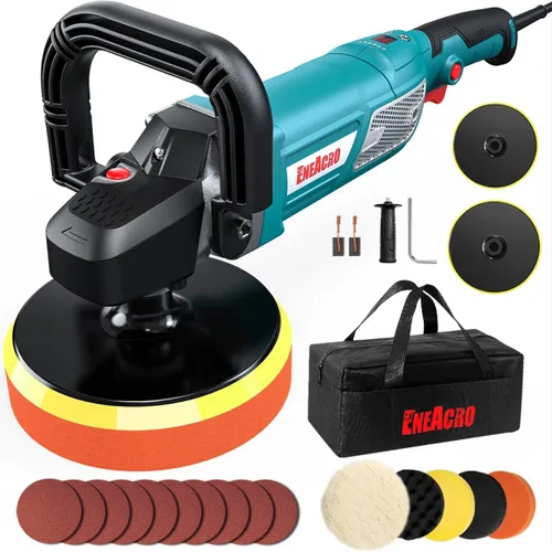 Miniatura 8 de ENEACRO Pulidora, cera pulidora rotativa para automóvil, 1600 W, 7 pulgadas/6 pulgadas, velocidad variable 1500-3500 RPM, mango desmontable adecuado