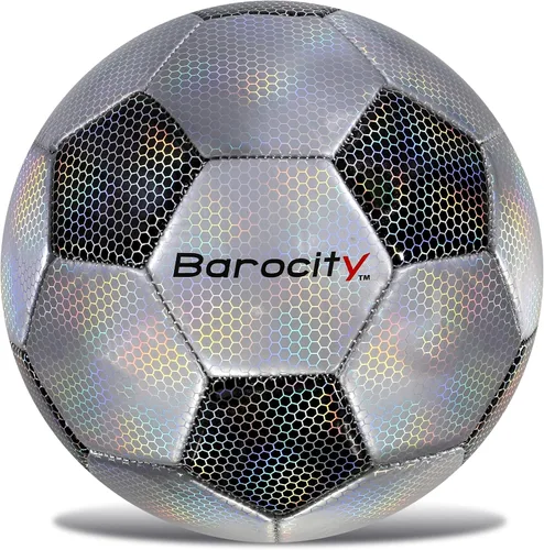 Miniatura 22 de Balón de fútbol premium para niños y niñas, balón oficial de partido con patrón hex arcoíris reflectante, duradero, para interiores, exteriores, Azul