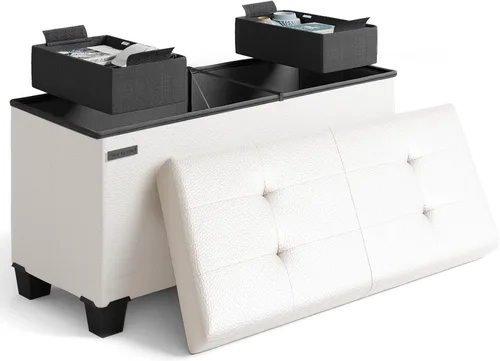 Miniatura 122 de Cubo otomano de almacenamiento con cubo pequeño, otomana cuadrada de 15 pulgadas con almacenamiento para sala de estar y dormitorio, reposapiés