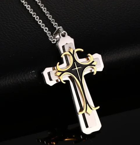 Miniatura 5 de mealguet joyas de oro y plata pesada Celta Collar con Colgante de Cruz de acero inoxidable para hombre con cadena