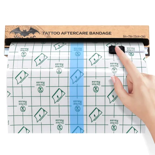 Rollo de vendaje para cuidado posterior de tatuajes, con cortador deslizante de 6 pulgadas x 2.2 yardas, película protectora transparente, envoltura