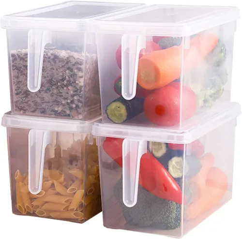 Miniatura 5 de Sooyee Contenedores de almacenamiento para refrigerador, paquete de 4 unidades de 4 litros, apilables, organizador de refrigerador con asa