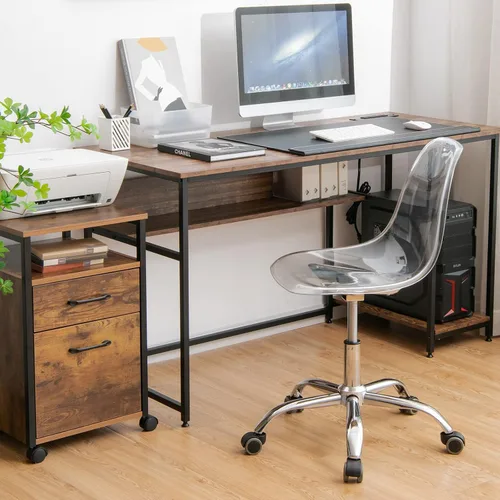 Miniatura 8 de Giantex Silla de escritorio de acrílico, silla enrollable de oficina transparente sin brazos, silla fantasma de ocio ajustable con base cromada