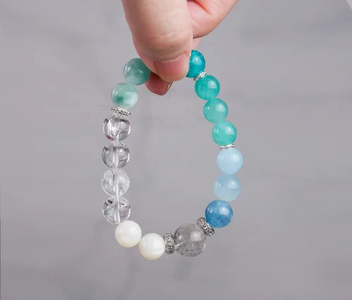 Miniatura 45 de Precious Gemstone Natural Crystal Healing Bracelet, Rutilated Quartz, Moonstone, Quartz Handmade Original Design Bracelet