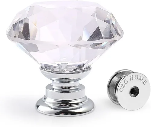Miniatura 11 de CZC Home - 10 perillas de vidrio de diamante con asa tractora para gabinetes, armarios, cajones, cómodas, libreros, guardarropas