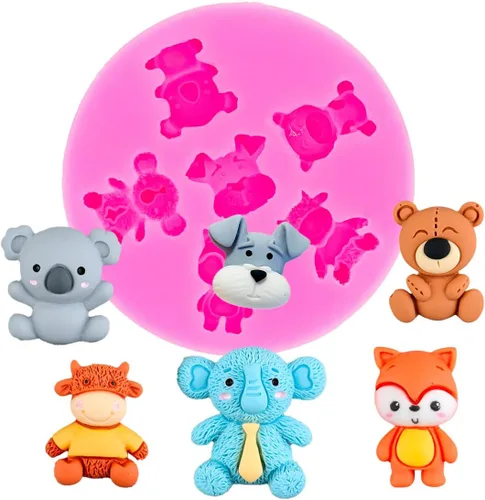 Molde de silicona 3D de animales de zoológico, elefante, zorro, koala, oso, perro, toro, para bricolaje, caramelos, gelatina, pudín, fondant,