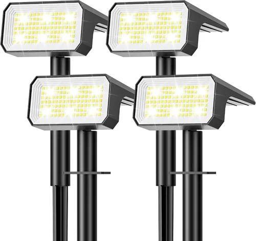 Focos solares para exteriores, [4 unidades/118 LED] 4 modos de encendido y apagado automático, focos solares de paisaje, IP67 impermeables, luces de