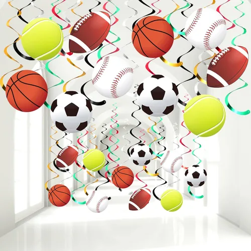 Dianelhall 30 juegos de decoraciones de remolinos colgantes para fiestas deportivas, baloncesto, fútbol, béisbol, tenis, serpentinas de techo,