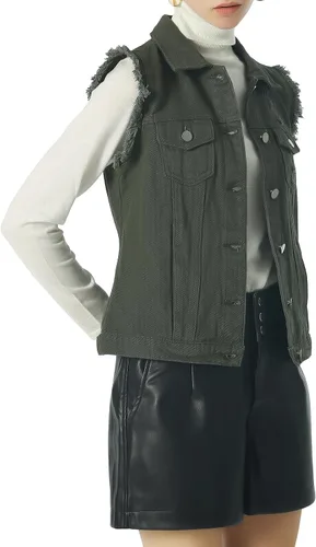 Miniatura 3 de ebossy Chaqueta de mezclilla desgastada sin mangas de color caramelo para mujer