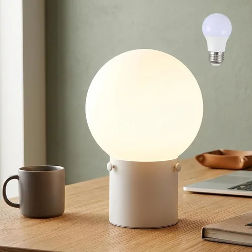 Miniatura 10 de Somniferous Lámpara pequeña de mesa para mesita de noche con pantalla de globo de vidrio esmerilado, lámpara de mesita de noche de estilo moderno