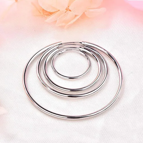 Miniatura 5 de YL Aretes de aro de plata de ley 925 pulida con círculos sin fin, aros de diámetro 9,13,15,20,30,35,50 in