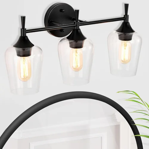 Miniatura 12 de Edvivi Lámpara de tocador de baño de 4 luces, níquel cepillado moderno con pantalla de vidrio transparente, lámpara de pared para espejos, cepillado
