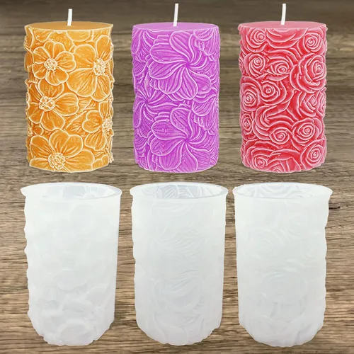 3 moldes de silicona para velas cilíndricas de flores para hacer velas, jabones, arcilla de resina ligera, decoración del hogar, manualidades
