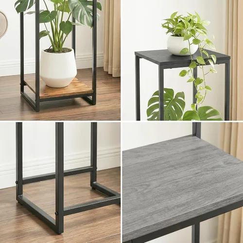 Miniatura 6 de Soporte para plantas de 34 pulgadas de alto para interiores, estante moderno de 2 niveles, organizador de macetas de esquina para sala de estar
