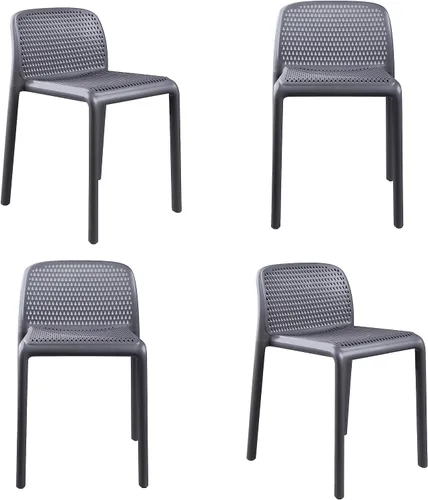 Miniatura 10 de CozyBlock Punch - Silla de comedor apilable perforada para interior y exterior, juego de 4 (azul turquesa)