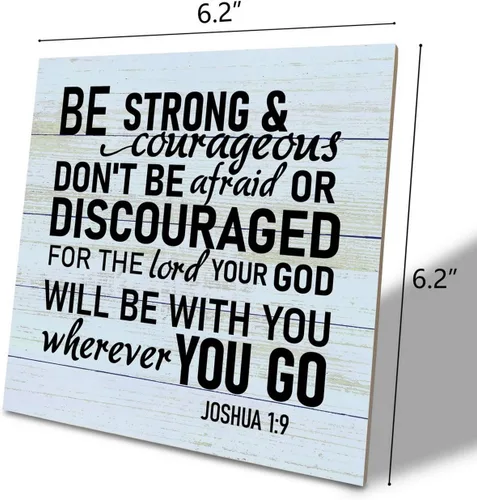 Miniatura 2 de Letrero de madera religiosa, Joshua 1:9 - Be Strong & Courageous Don't Be Afraid ..., placa de madera, decoración rústica de mesa para el hogar