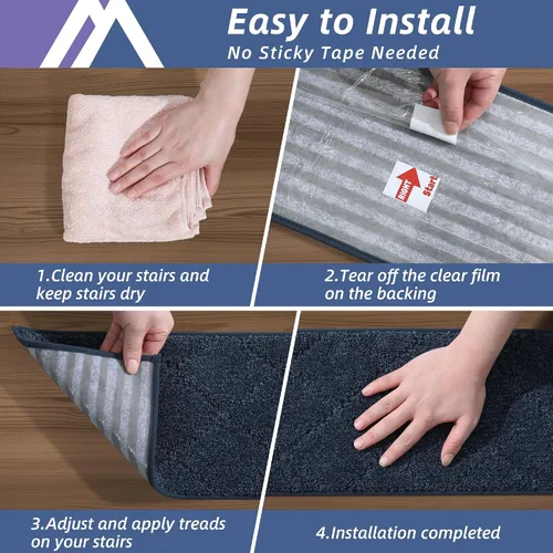 Miniatura 51 de COSY HOMEER - Alfombra antideslizante para escaleras, para interiores y escalones de madera, para niños y perros, 100 % poliéster, base de Beige