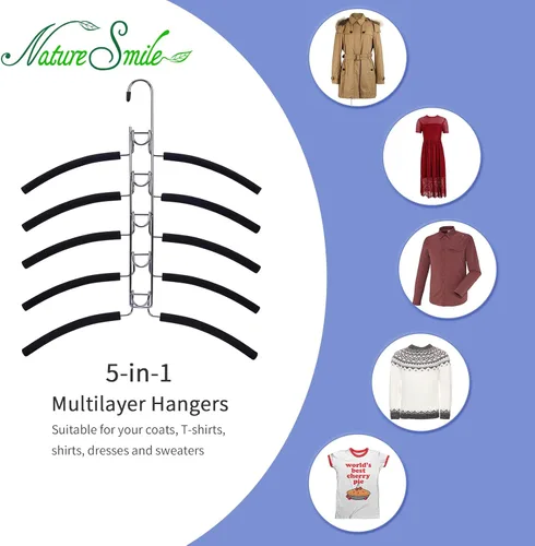 Miniatura 5 de Nature Smile Perchas de ropa para suéter sin hombros, múltiples capas, ahorro de espacio, para camisetas y blusas, (paquete de 2 unidades)
