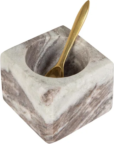 Miniatura 11 de Creative Co-Op Cuenco cuadrado de mármol con cuchara de acero inoxidable, gris