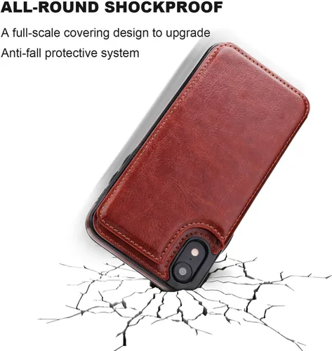 Miniatura 5 de ONETOP OT - Funda tipo cartera para iPhone XR con tarjetero, piel sintética de alta calidad, ranuras para tarjetas, doble cierre magnético y funda