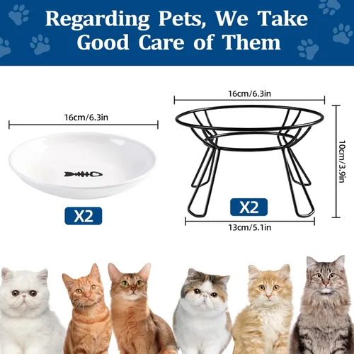 Miniatura 4 de Cuencos para gatos, cuenco elevado, plato de cerámica elevado con soporte de metal, estación de alimentación de agua o comida para mascotas