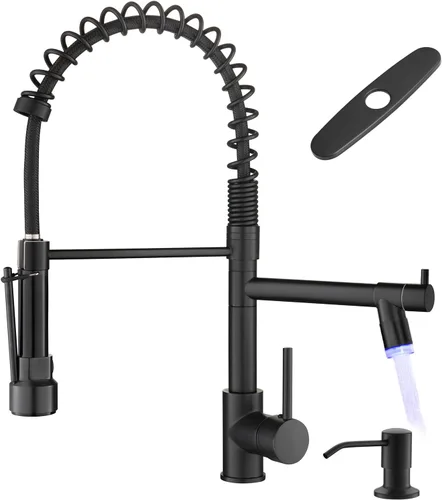 Miniatura 17 de Grifo de cocina negro mate con rociador, AIMADI - Grifo de cocina comercial, de una sola manija, con rociador desplegable de un solo orificio
