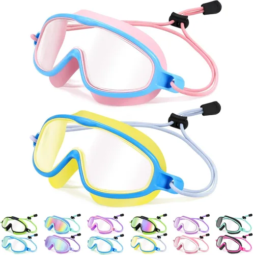 Miniatura 7 de Vvinca Gafas de natación para niños con correa elástica amplia visión anti niebla UV máscara de piscina gafas para 3-10 niños pequeños niñas niños