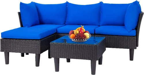 Miniatura 25 de FDW Juego de muebles de patio de 3 piezas Negro Muebles de mimbre para exteriores con mesa de café Juego de sillas de ratán moderno